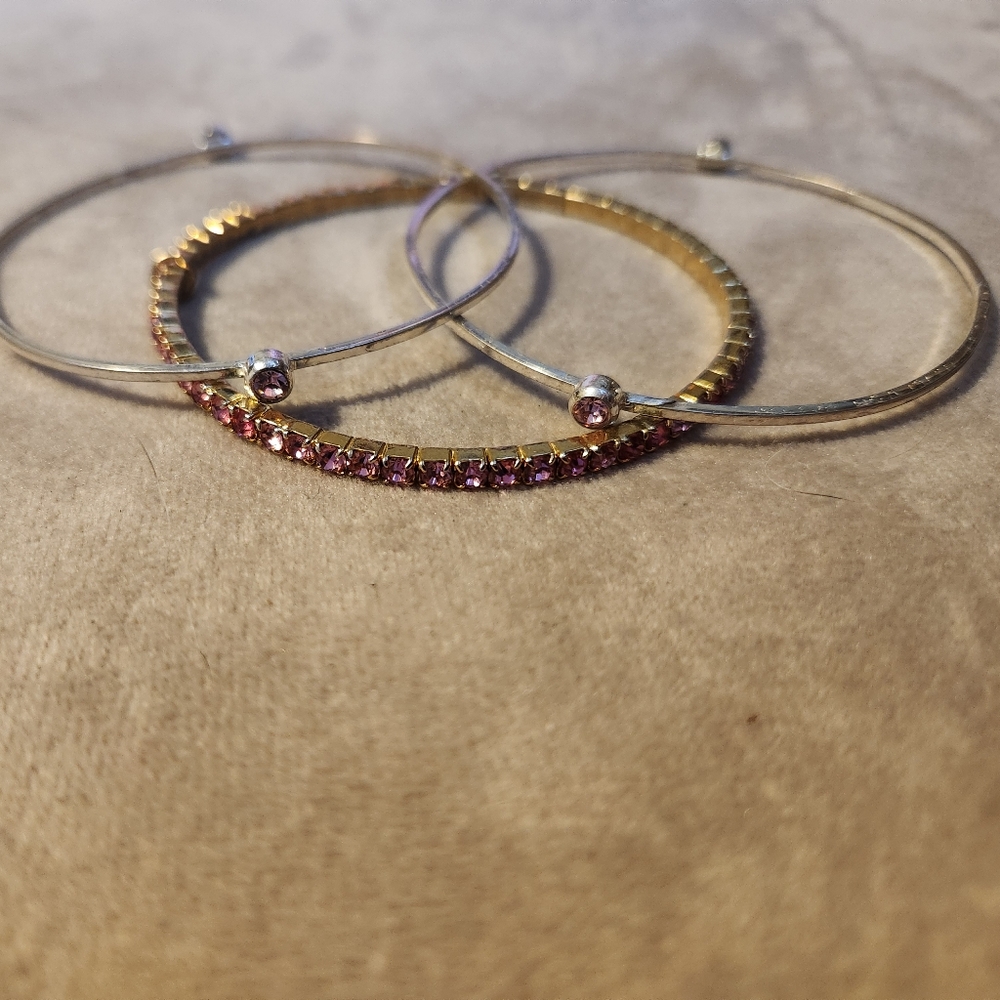 Elegant Gold and Pink Crystal Bangle Set